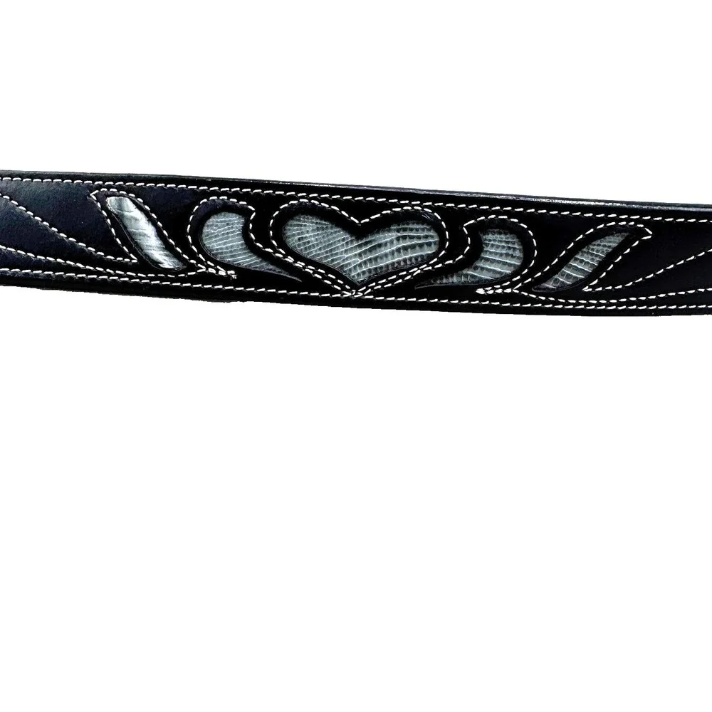 90s Leegin‎ Tooled Heart Leather Western Belt Women's 34 Cowgirl Landman Rodeo